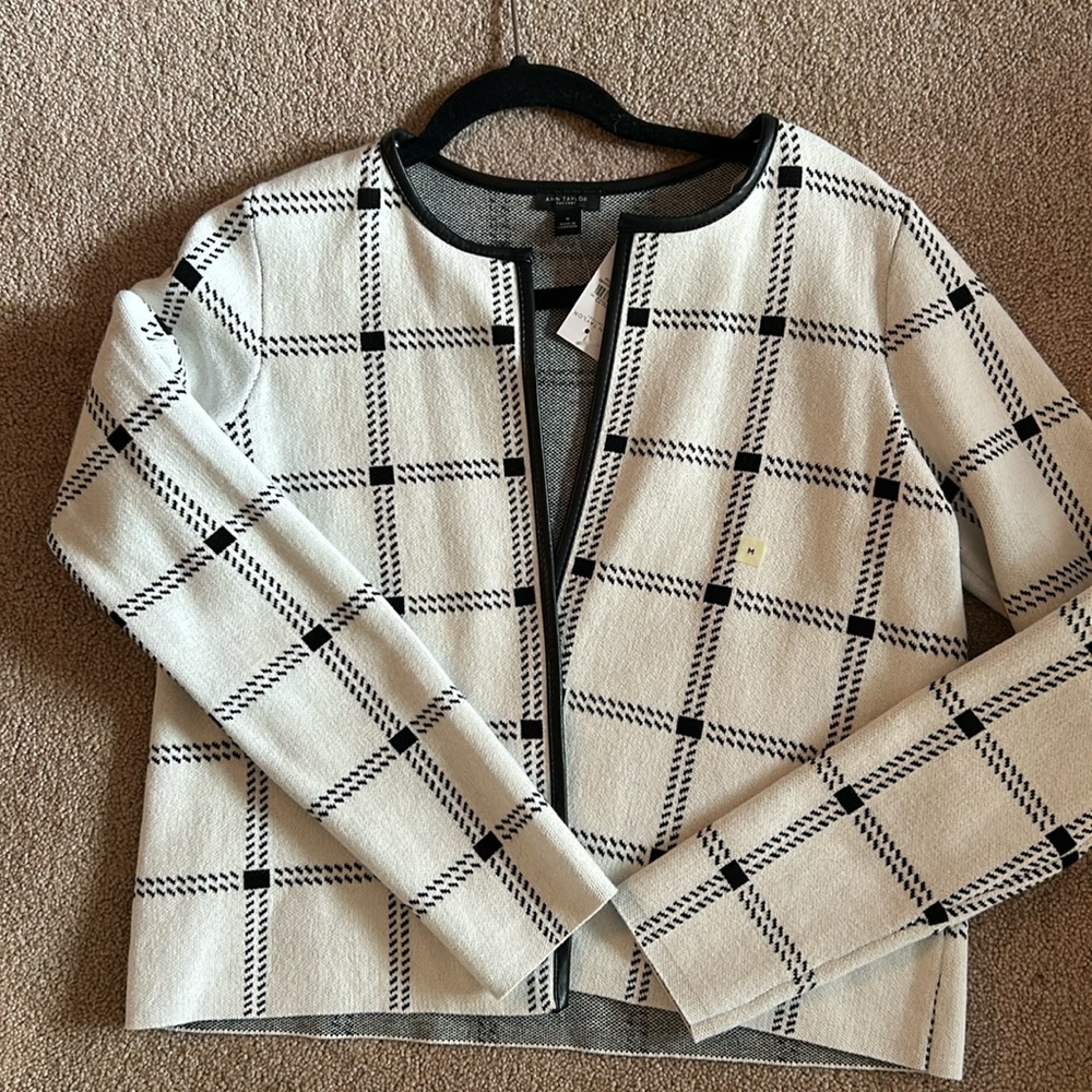 Ann Taylor Open Cropped Cardigan - Faux Leather Trim - M - NWT - Fall 2024